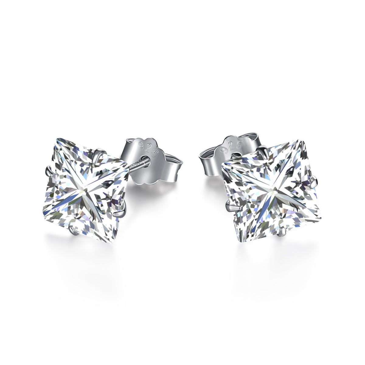 [Lucky Jewelry]Stylish Shiny Square Center Stone Stud Earrings