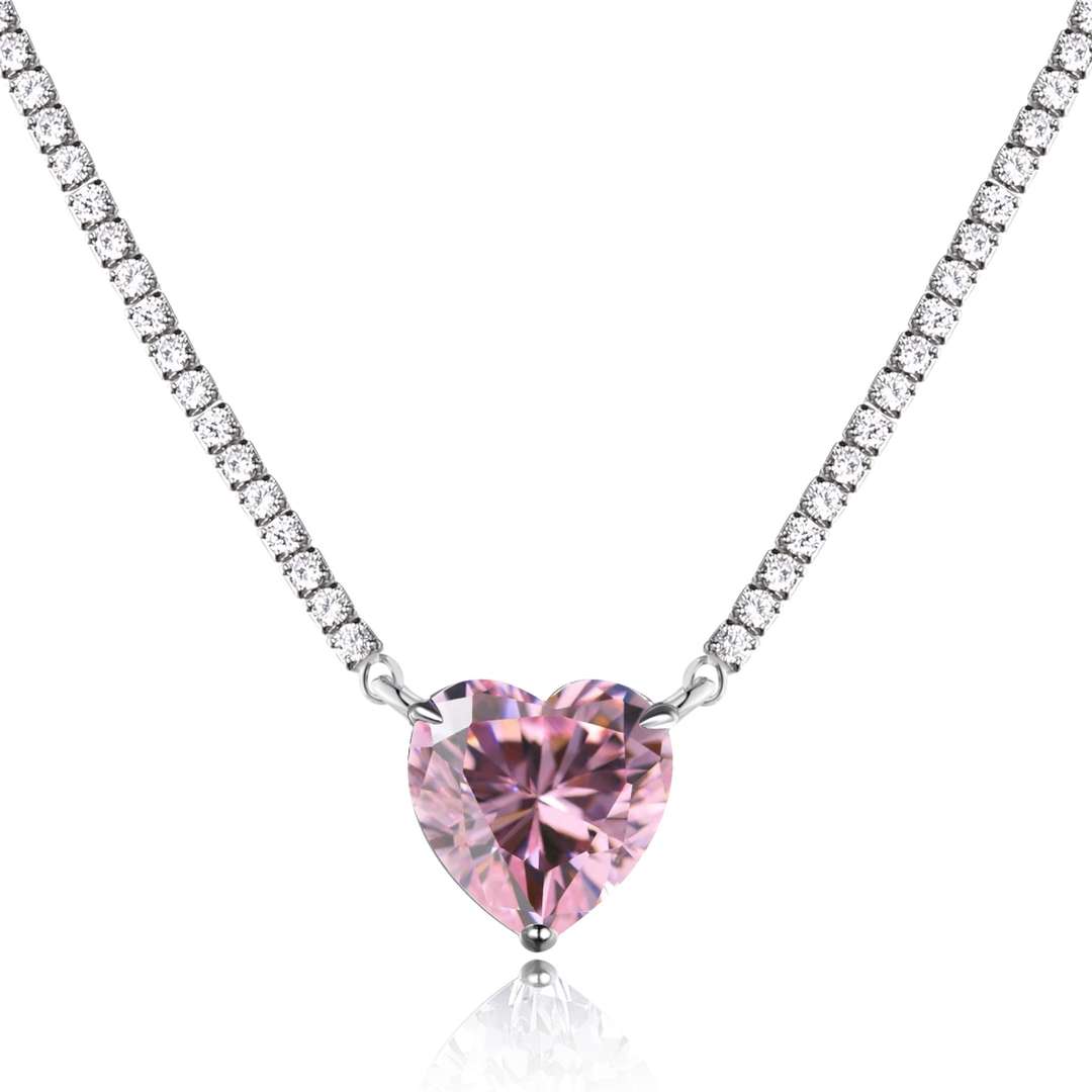 [Lucky Jewelry]8.0 Carat Versatile Colorful Sweet Heart-Shaped Tennis Necklace