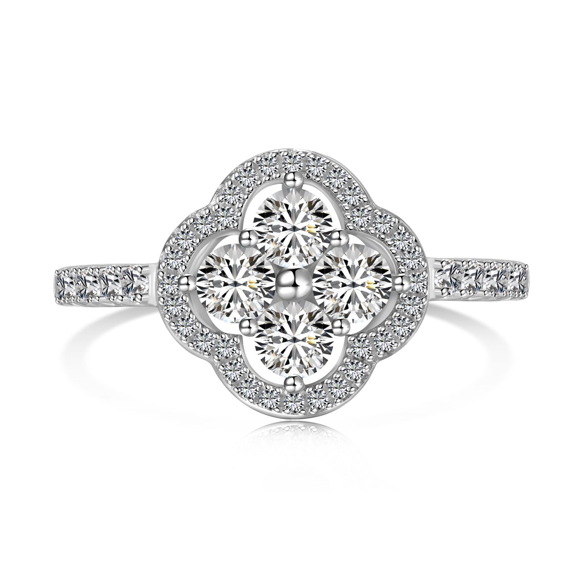 [Lucky Jewelry]Four Leaf Clover Flower Design Ring