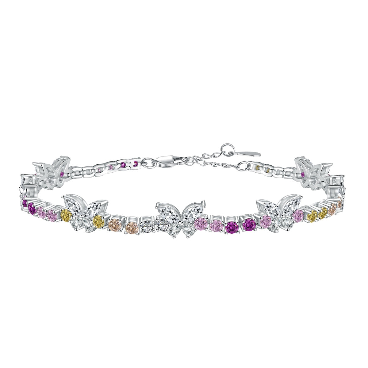[Lucky Jewelry]Ornate Colorful Butterfly Shape Round Cut Daily Bracelet