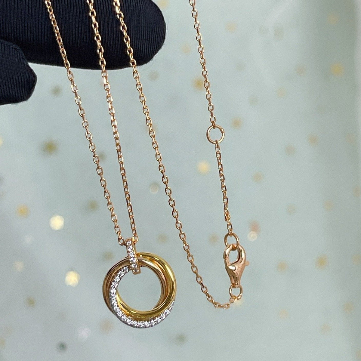 [⭐Novea]TRINITY NECKLACE SILVER GOLD PINK GOLD DIAMONDS