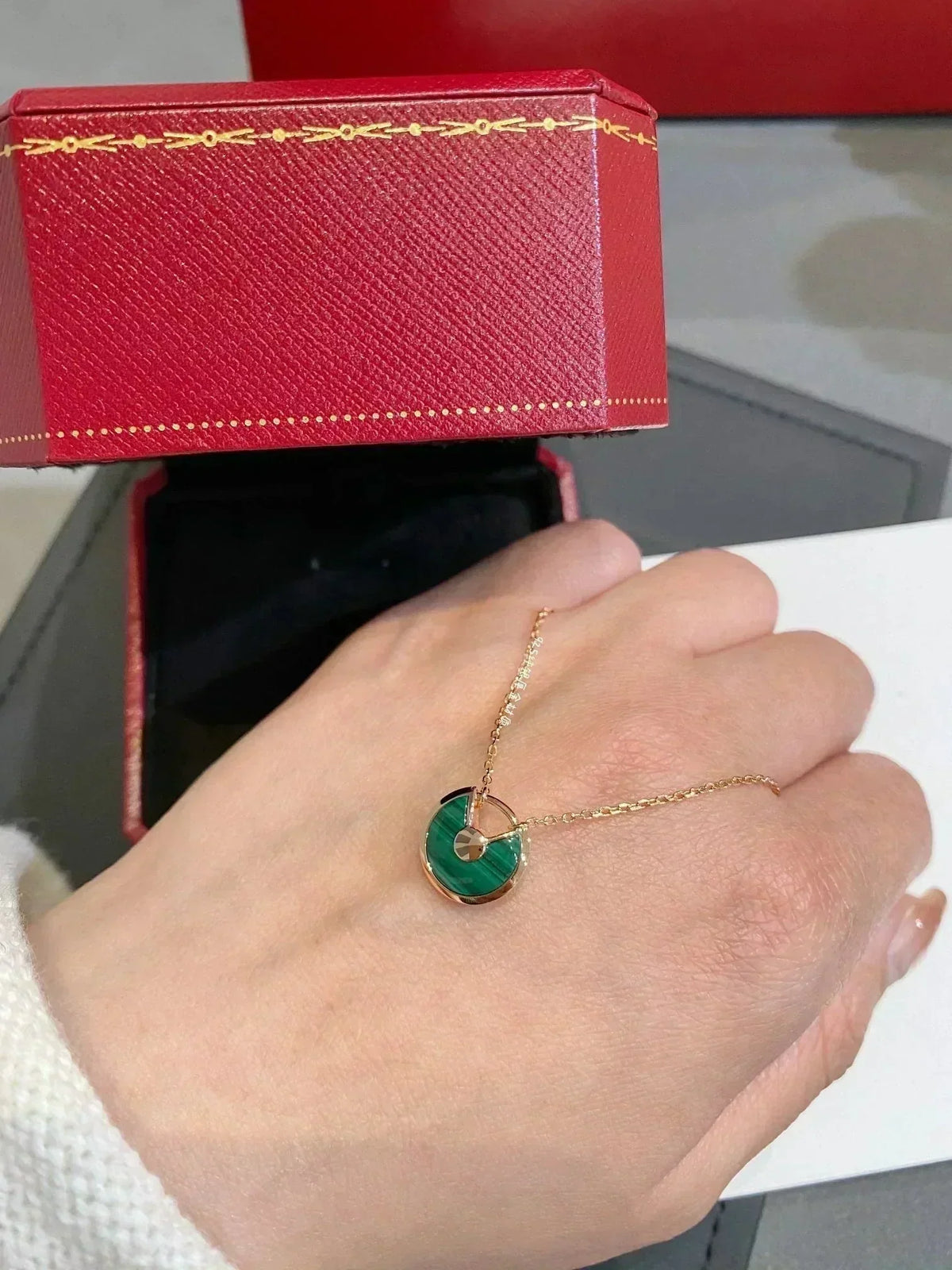 [⭐Novea]AMULETTE ROSE GOLD MALACHITE NECKLACE