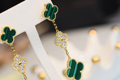 [⭐Novea]CLOVER EARRINGS GOLD MALACHITE DIAMOND 3 MOTIF