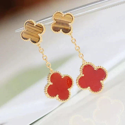 [⭐Novea]CLOVER  2 MOTIF  TIGER EYE CARNELIAN EARRINGS