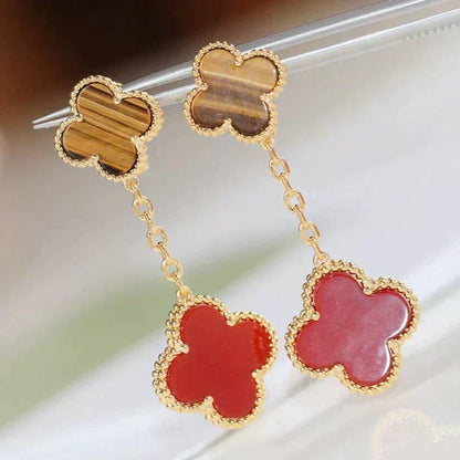 [⭐Novea]CLOVER  2 MOTIF  TIGER EYE CARNELIAN EARRINGS