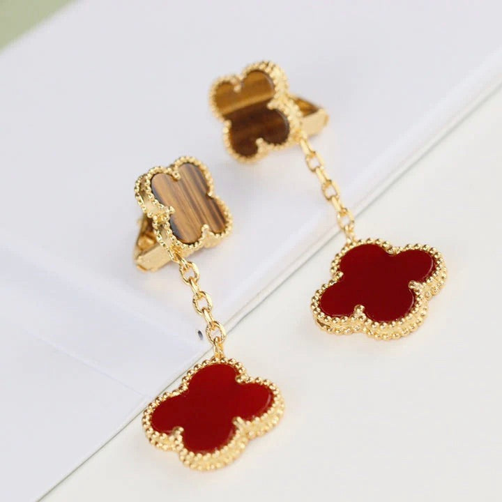 [⭐Novea]CLOVER  2 MOTIF  TIGER EYE CARNELIAN EARRINGS