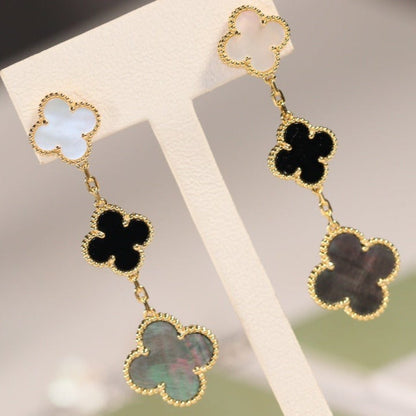 [⭐Novea]CLOVER EARRINGS GOLD ONYX MOP 3 MOTIF