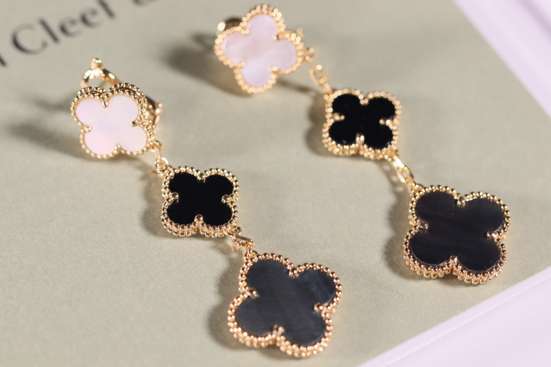 [⭐Novea]CLOVER EARRINGS GOLD ONYX MOP 3 MOTIF