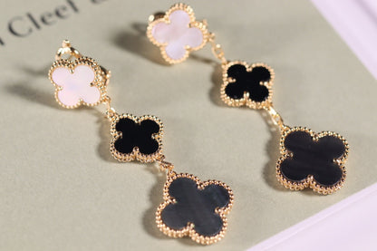 [⭐Novea]CLOVER EARRINGS GOLD ONYX MOP 3 MOTIF