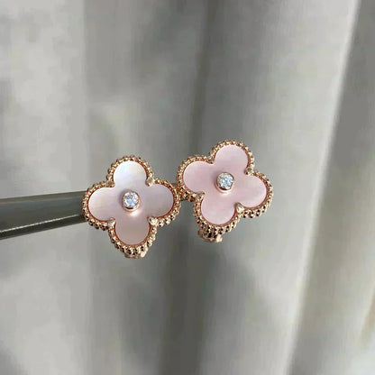 [⭐Novea]CLOVER MEDIUM 1 MOTIFS  PINK MOP DIAMOND EARRINGS
