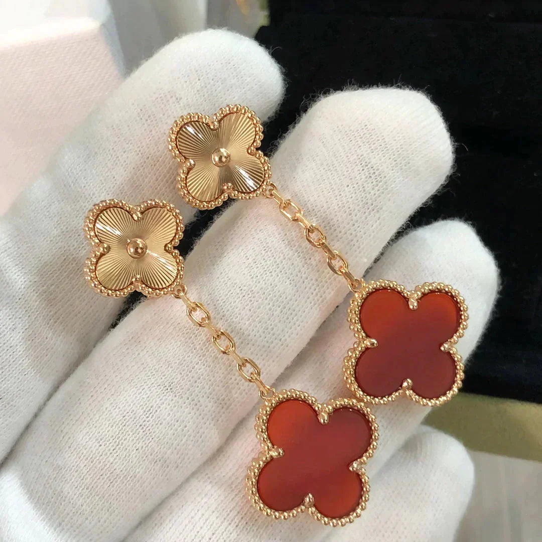 [⭐Novea]CLOVER 2 MOTIF  LASER CARNELIAN EARRINGS