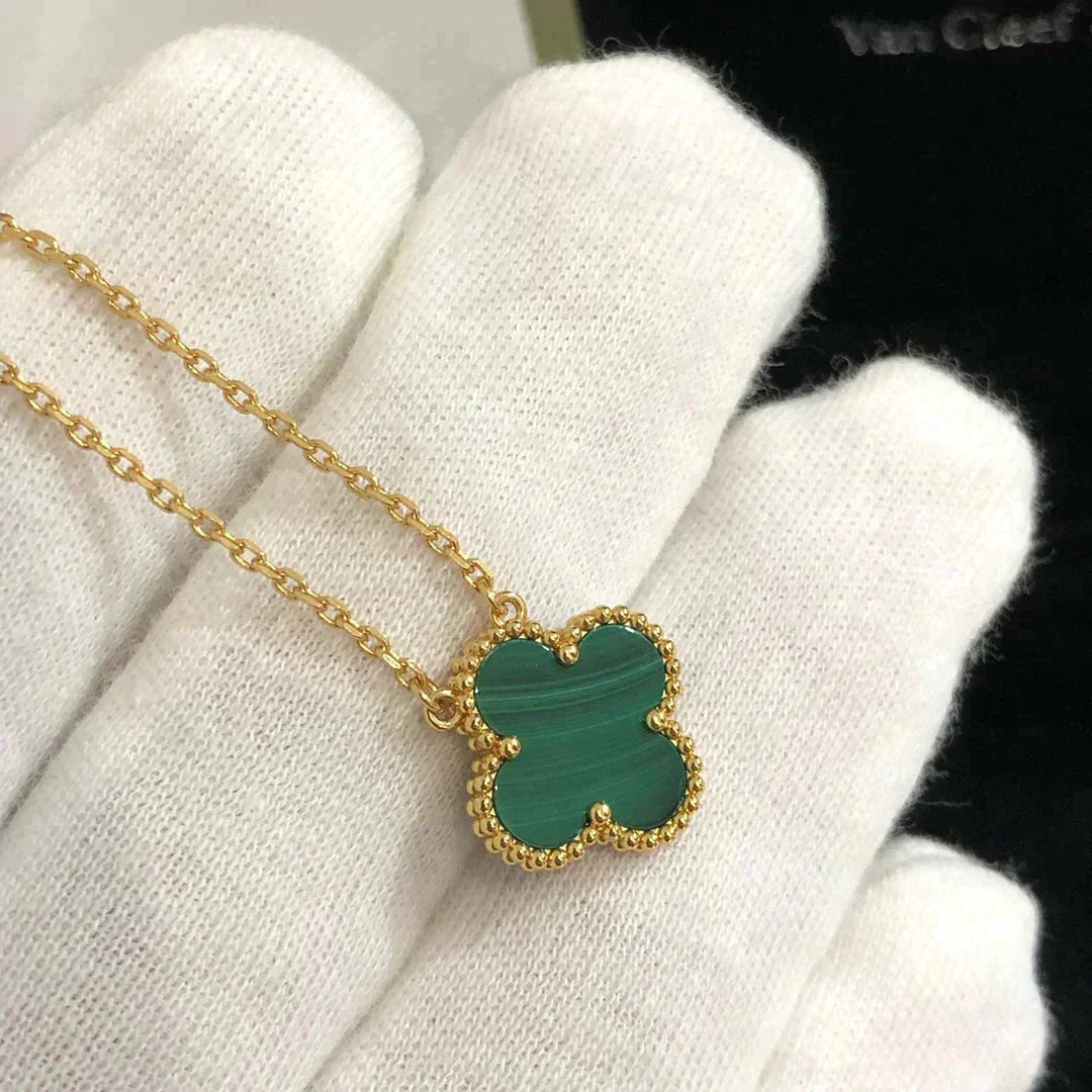 [⭐Novea]CLOVER 15MM MALACHITE SINGLE FLOWER  NECKLACE