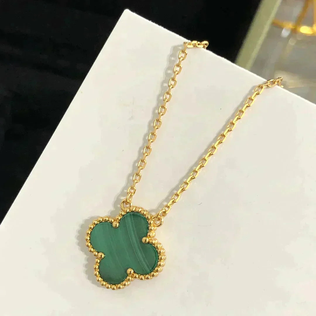 [⭐Novea]CLOVER 15MM MALACHITE SINGLE FLOWER  NECKLACE