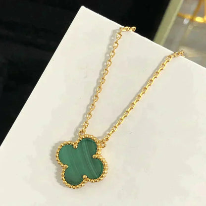 [⭐Novea]CLOVER 15MM MALACHITE SINGLE FLOWER  NECKLACE