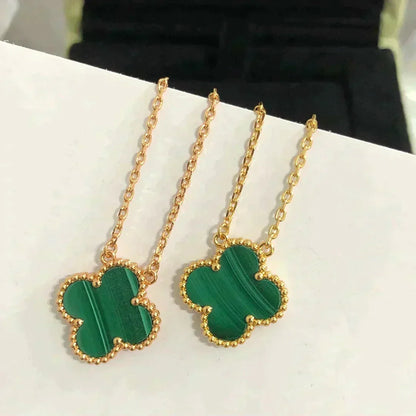 [⭐Novea]CLOVER 15MM MALACHITE SINGLE FLOWER  NECKLACE