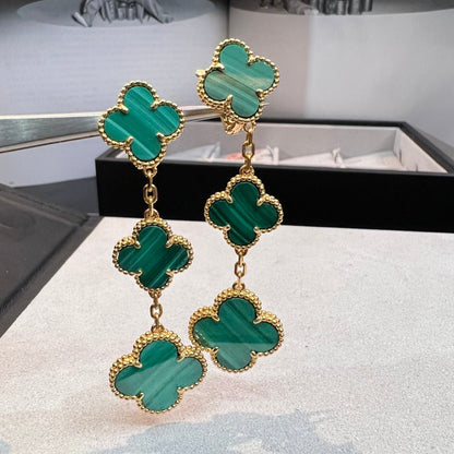 [⭐Novea]CLOVER MALACHITE 3 MOTIFS GOLD