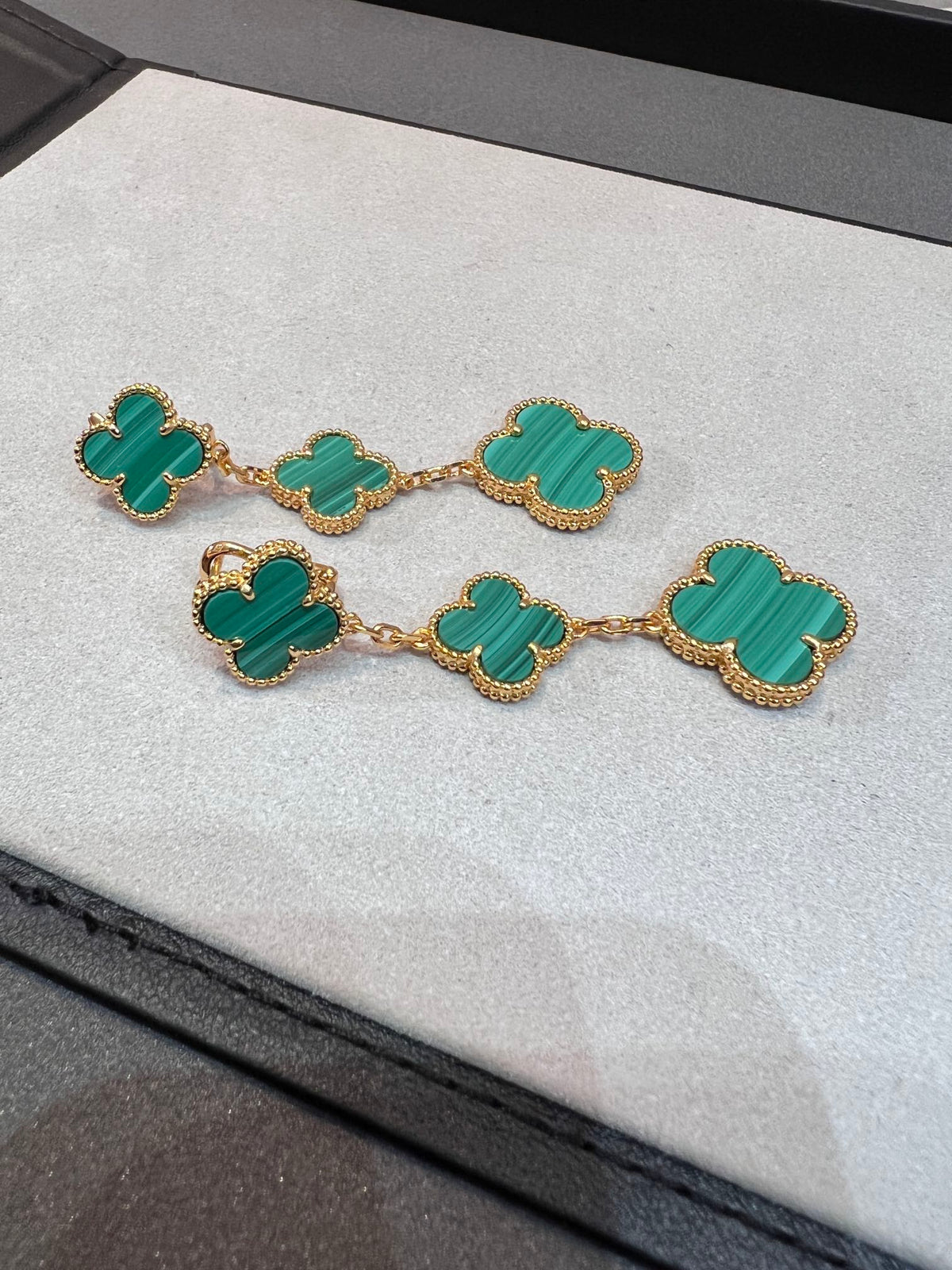 [⭐Novea]CLOVER MALACHITE 3 MOTIFS GOLD