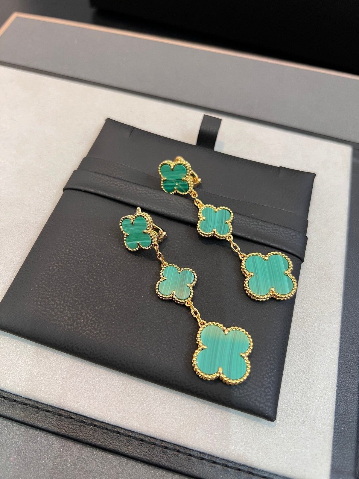 [⭐Novea]CLOVER MALACHITE 3 MOTIFS GOLD