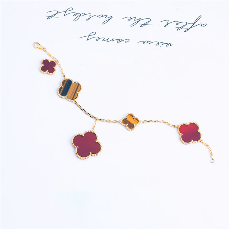 [⭐Novea]CLOVER BRACELET 5 MOTIFS CARNELIAN TIGER EYE