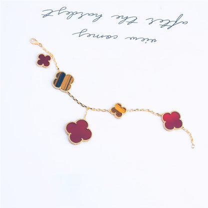 [⭐Novea]CLOVER BRACELET 5 MOTIFS CARNELIAN TIGER EYE