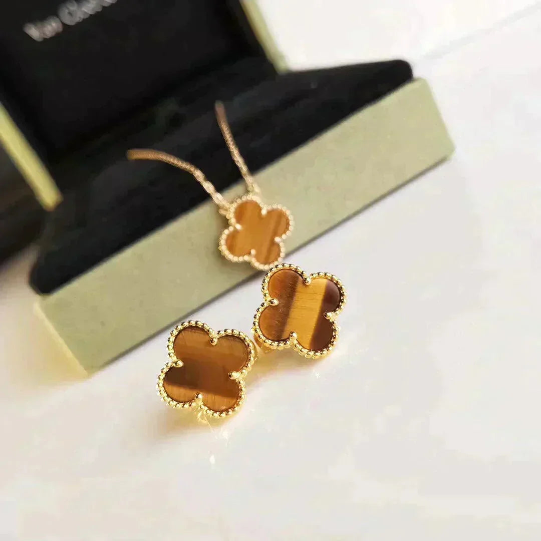 [⭐Novea]CLOVER MEDIUM 1 MOTIFS TIGER EYE EARRINGS