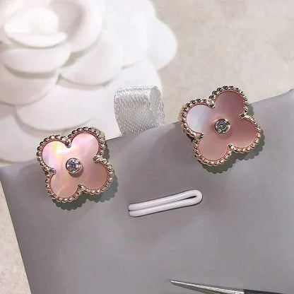[⭐Novea]CLOVER MEDIUM 1 MOTIFS  PINK MOP DIAMOND EARRINGS