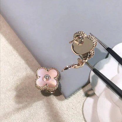 [⭐Novea]CLOVER MEDIUM 1 MOTIFS  PINK MOP DIAMOND EARRINGS