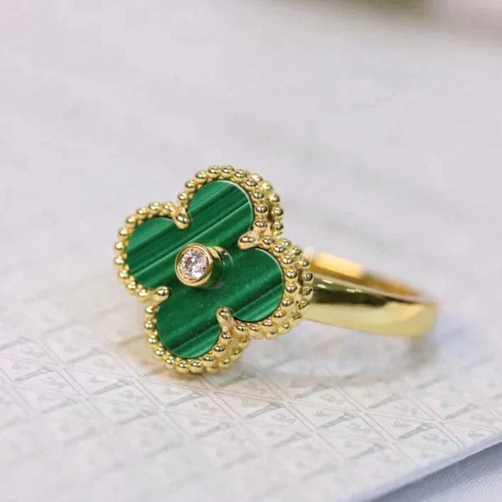[⭐Novea]CLOVER MALACHITE RING GOLD DIAMOND
