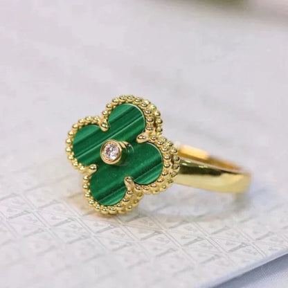 [⭐Novea]CLOVER MALACHITE RING GOLD DIAMOND