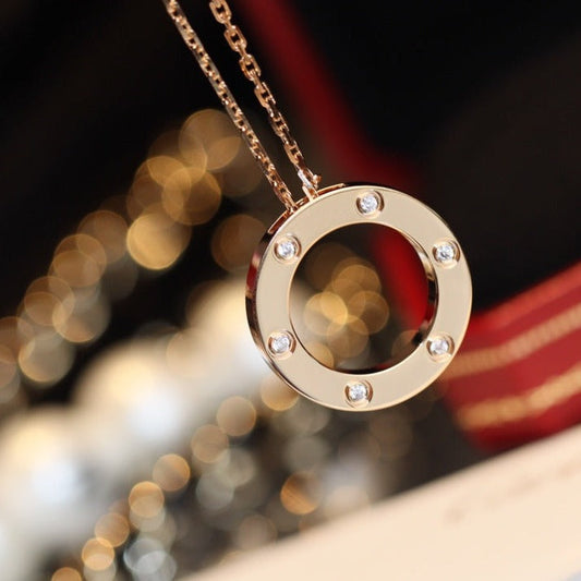 [⭐Novea]LOVE NECKLACE 16MM 6 DIAMONDS PINK GOLD