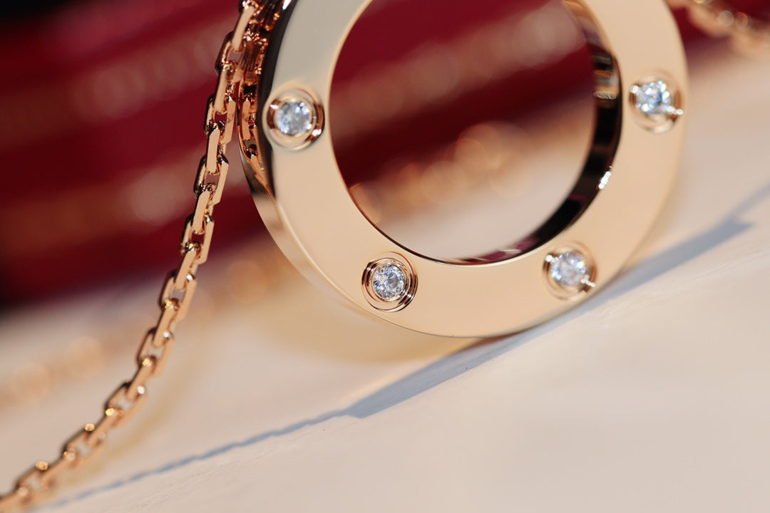 [⭐Novea]LOVE NECKLACE 16MM 6 DIAMONDS PINK GOLD