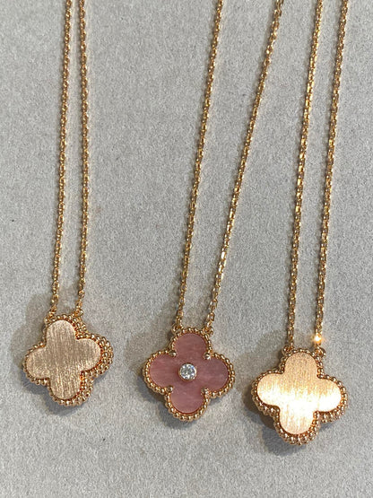 [⭐Novea]CLOVER 15MM DIAMOND RHODONITE NECKLACE