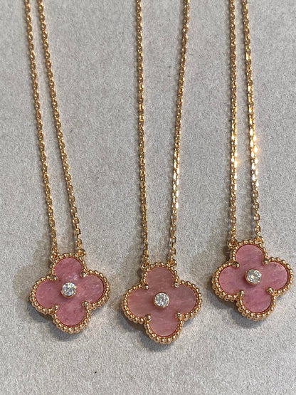 [⭐Novea]CLOVER 15MM DIAMOND RHODONITE NECKLACE