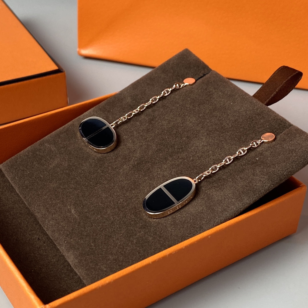 [⭐Novea]CHAINE VERSO BLACK CERAMIC EARRINGS