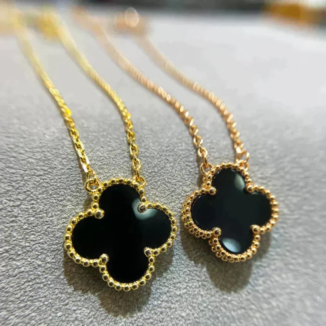 [⭐Novea]CLOVER 15MM BLACK ONYX SINGLE FLOWER NECKLACE