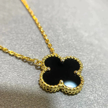 [⭐Novea]CLOVER 15MM BLACK ONYX SINGLE FLOWER NECKLACE
