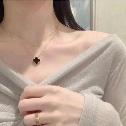 [⭐Novea]CLOVER 15MM BLACK ONYX SINGLE FLOWER NECKLACE