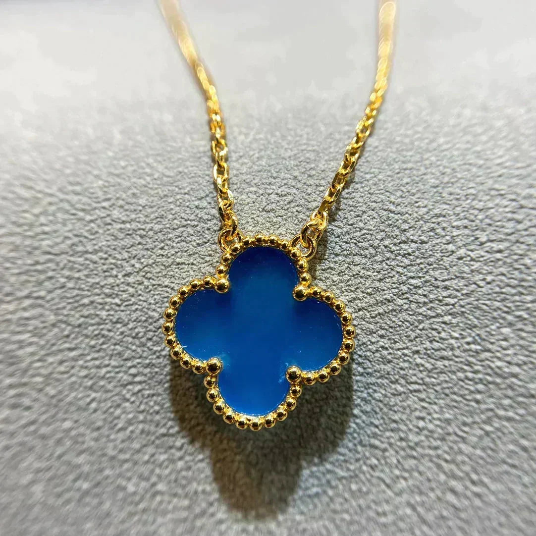 [⭐Novea]CLOVER 15MM BLUE AGATE NECKLACE
