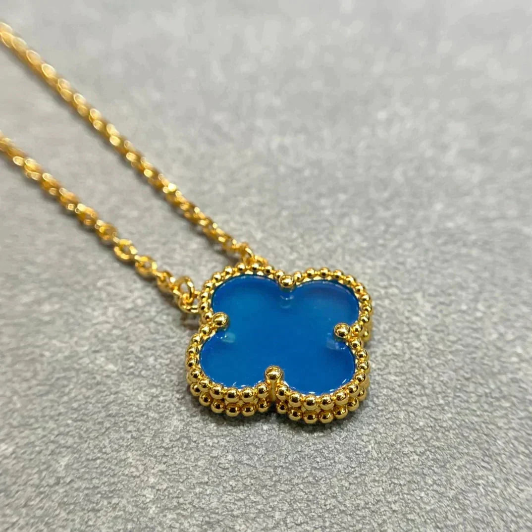 [⭐Novea]CLOVER 15MM BLUE AGATE NECKLACE