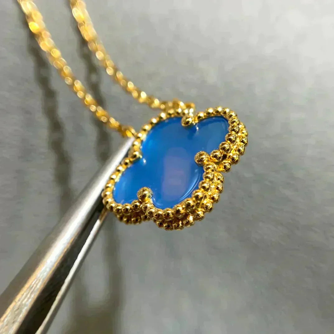 [⭐Novea]CLOVER 15MM BLUE AGATE NECKLACE
