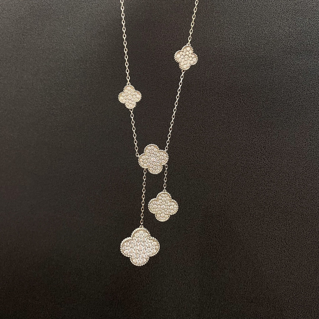 [⭐Novea]CLOVER 5 MOTIFS SILVER DIAMONDS NECKLACE