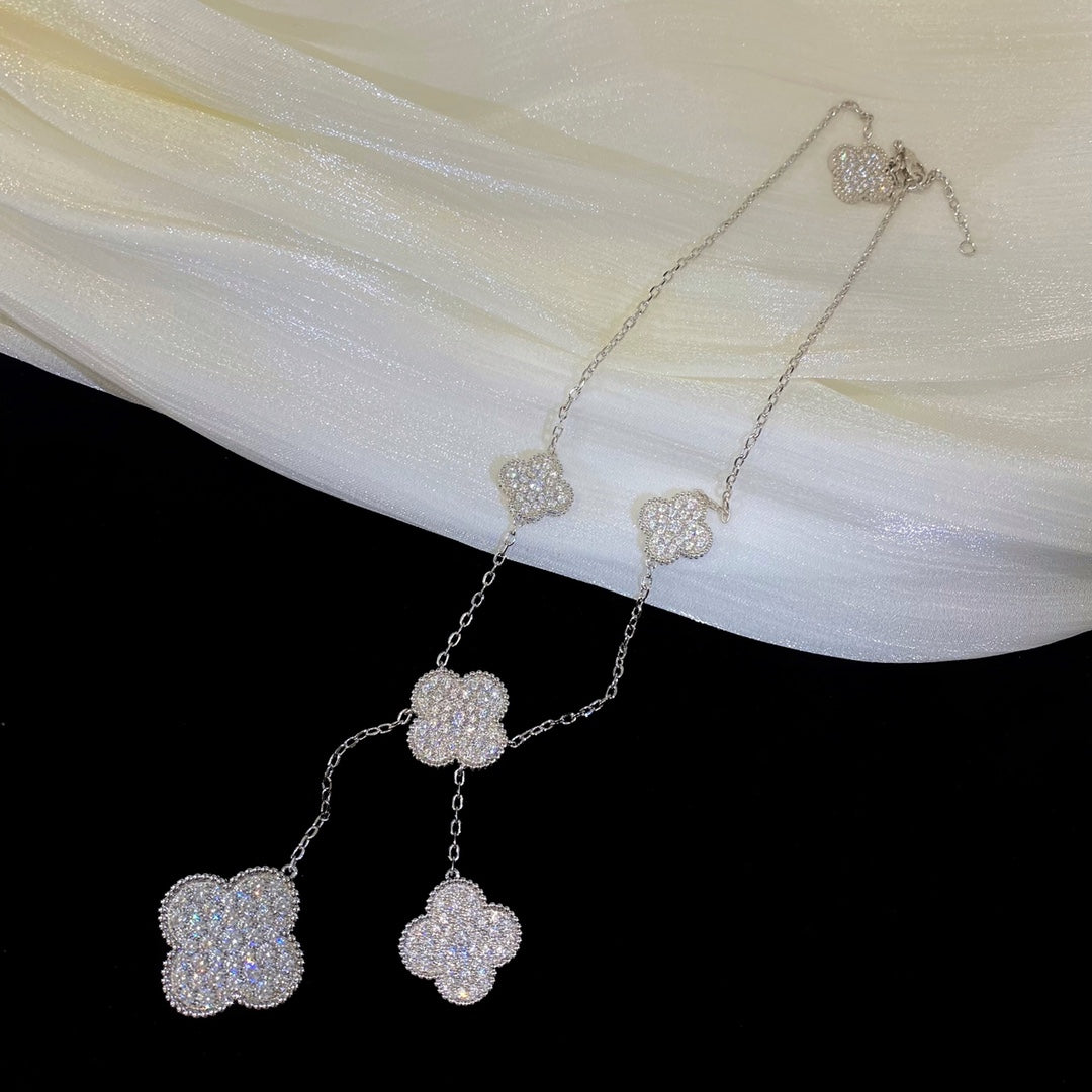 [⭐Novea]CLOVER 5 MOTIFS SILVER DIAMONDS NECKLACE