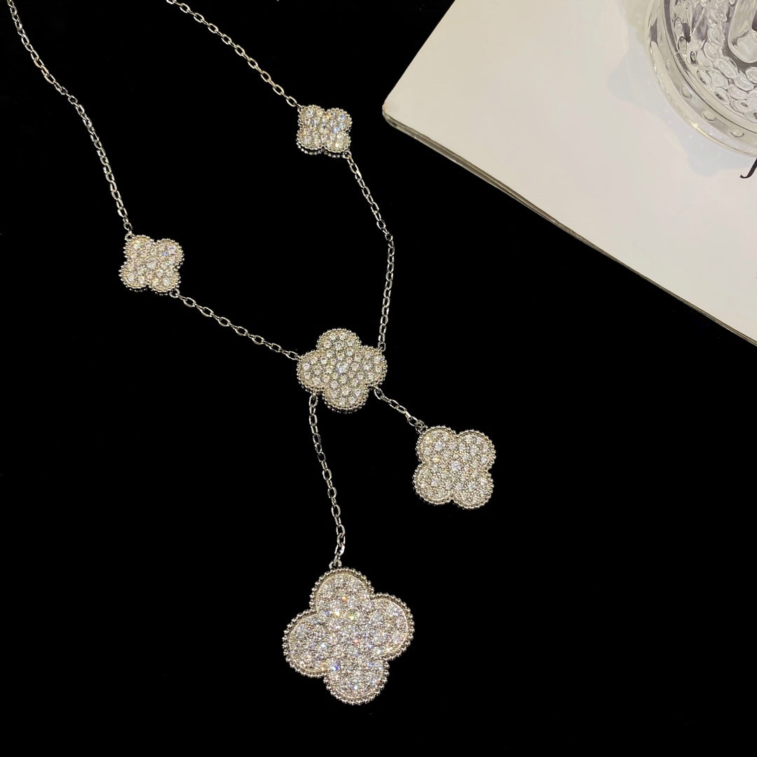 [⭐Novea]CLOVER 5 MOTIFS SILVER DIAMONDS NECKLACE