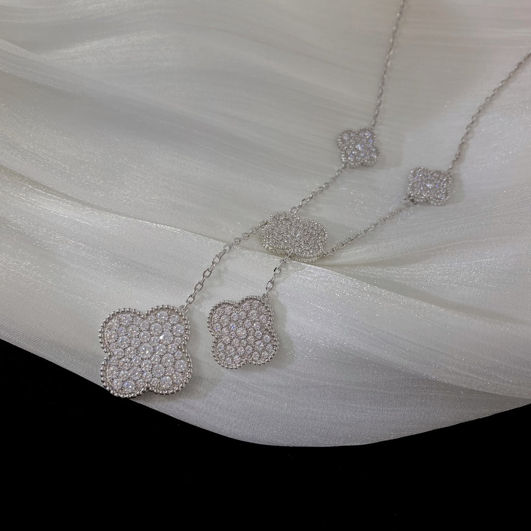 [⭐Novea]CLOVER 5 MOTIFS SILVER DIAMONDS NECKLACE