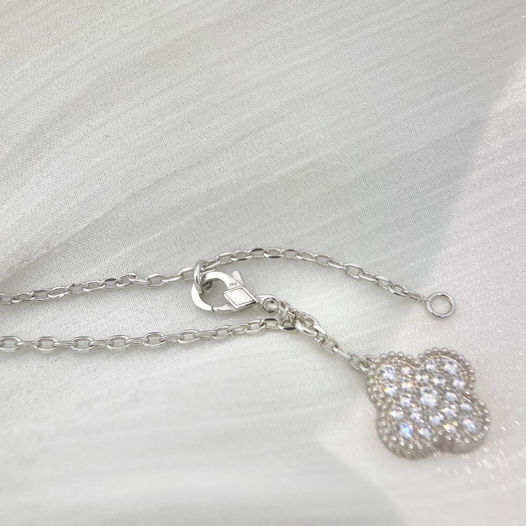 [⭐Novea]CLOVER 5 MOTIFS SILVER DIAMONDS NECKLACE