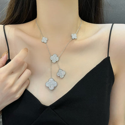 [⭐Novea]CLOVER 5 MOTIFS SILVER DIAMONDS NECKLACE