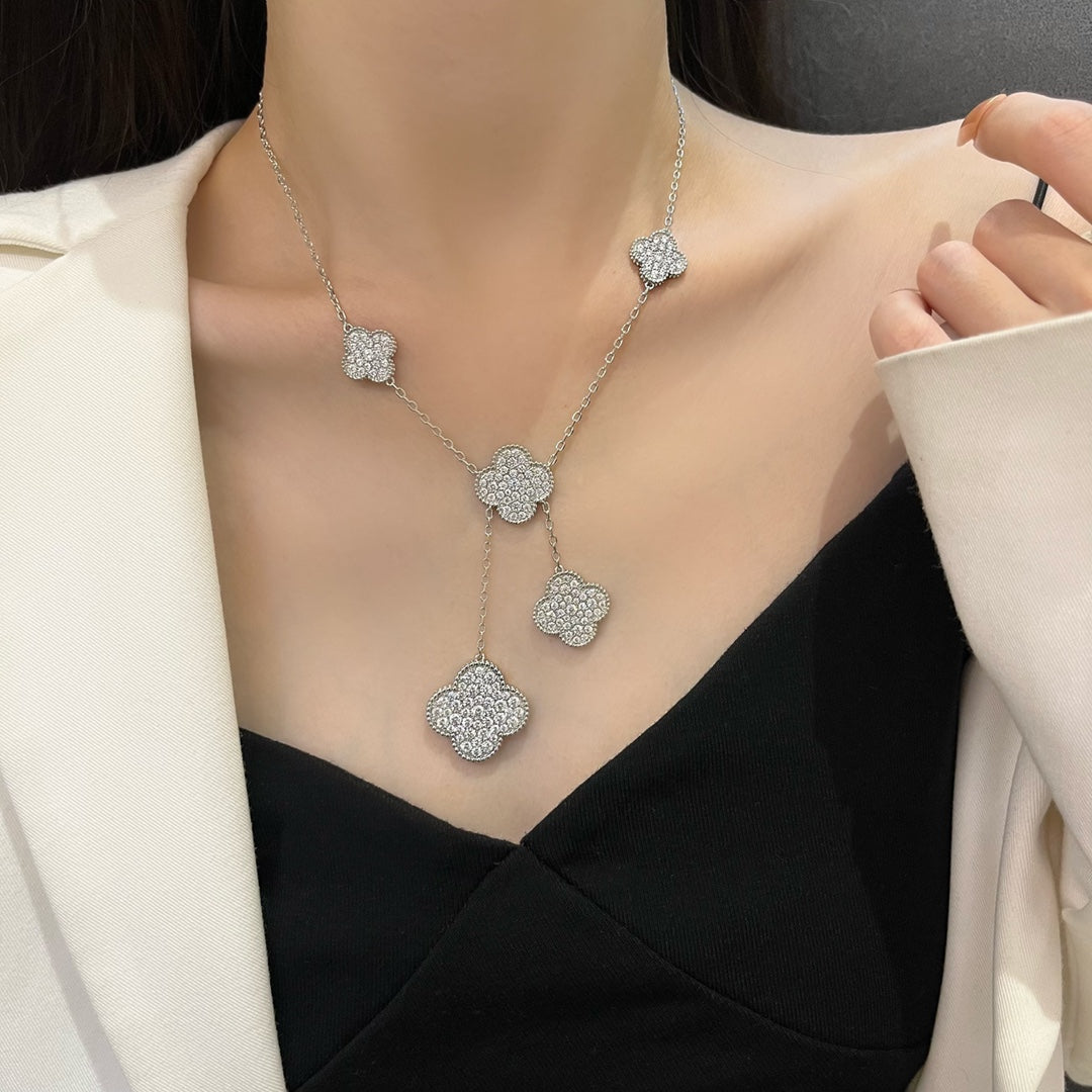 [⭐Novea]CLOVER 5 MOTIFS SILVER DIAMONDS NECKLACE