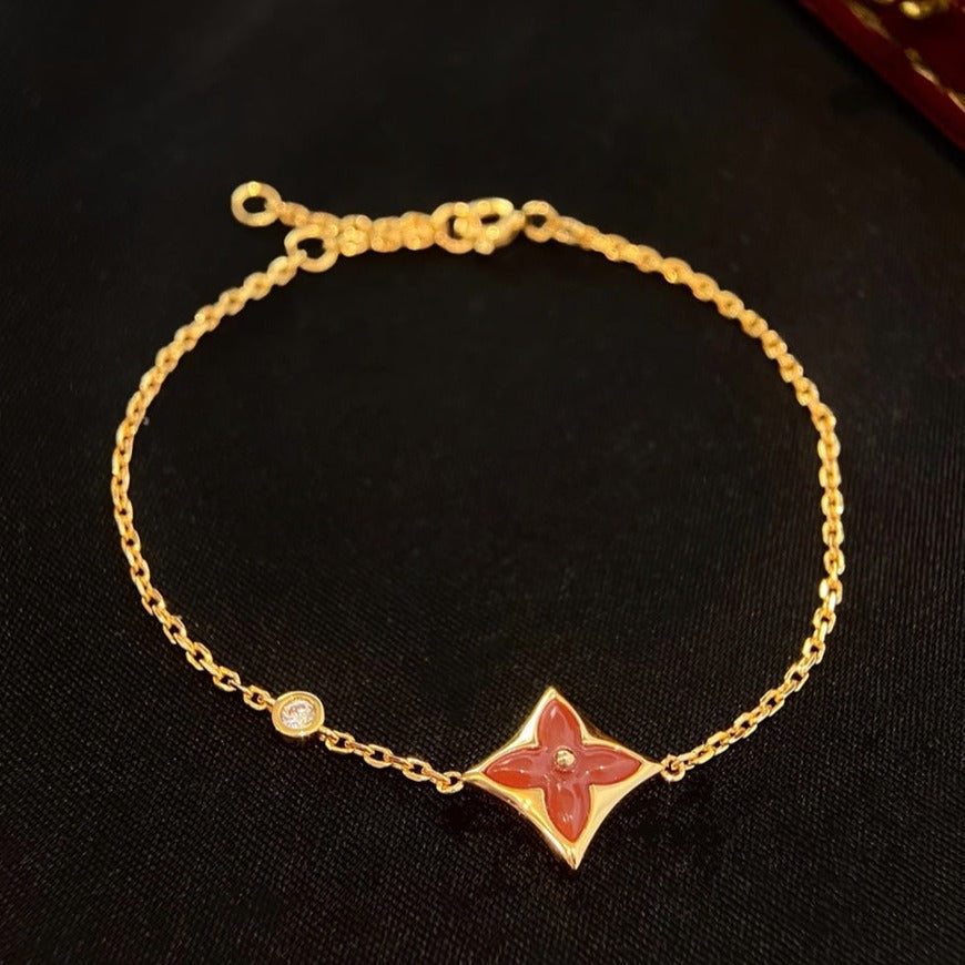 [⭐Novea]COLOR STAR CARNELIAN PINK GOLD DIAMOND BRACELET