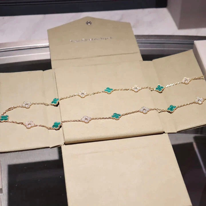 [⭐Novea]CLOVER 20 MOTIFS MALACHITE DIAMOND NECKLACE
