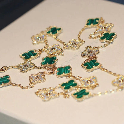 [⭐Novea]CLOVER 20 MOTIFS MALACHITE DIAMOND NECKLACE